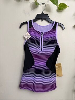Purple Striped Zip-Front Tank Top by (Unknown)